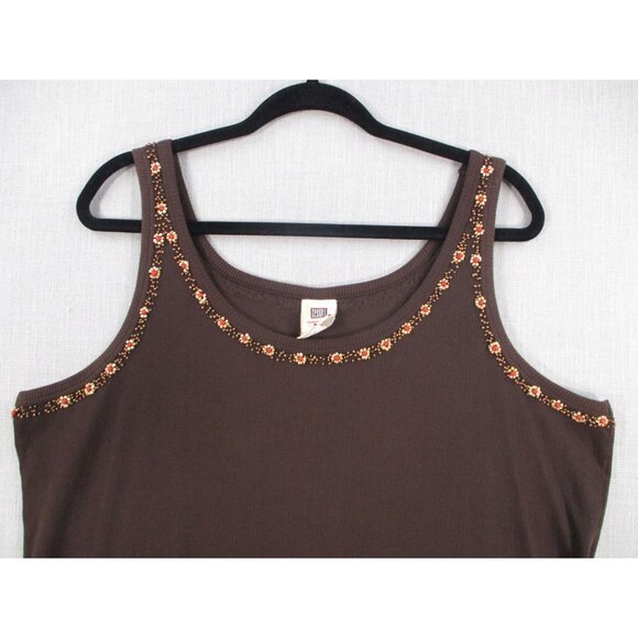 Faded Glory Womens Plus Embellished Brown Tank Top 22W/24W 100% Cotton - Picture 8 of 9